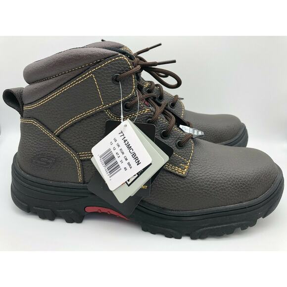 Skechers Men's 77143MC Brown Leather Steel Toe Safety Boots Lace Up Size US 13 - Picture 1 of 12